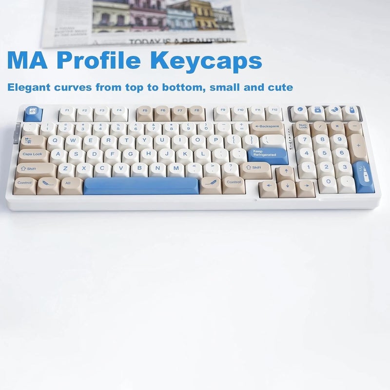 TIMSEKER MA Profile PBT Keycaps, Dye Sublimation Minimalist Retro Design in Beige and Blue Key Caps 130-Key for Mechanical Gaming Keyboards - Image 4